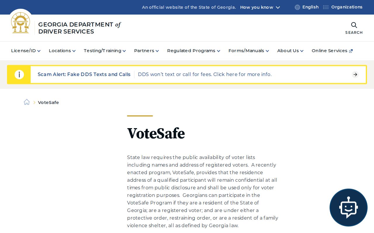 Georgia VoteSafe information about protected voter addresses