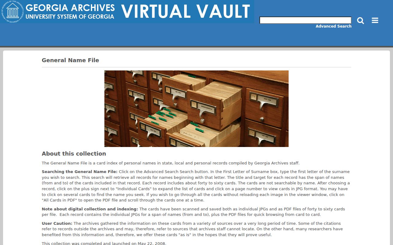 Georgia Archives General Name File for former Acworth names