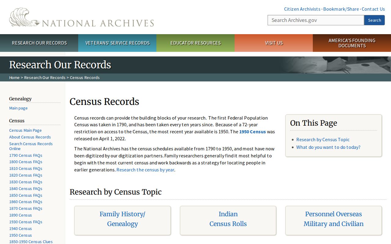 National Archives census research page for tracing former Acworth households
