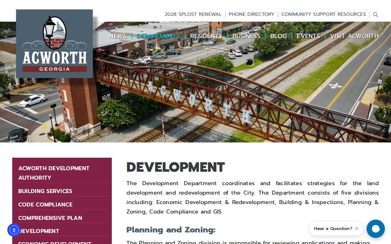 Acworth Development page for city mapping and planning services