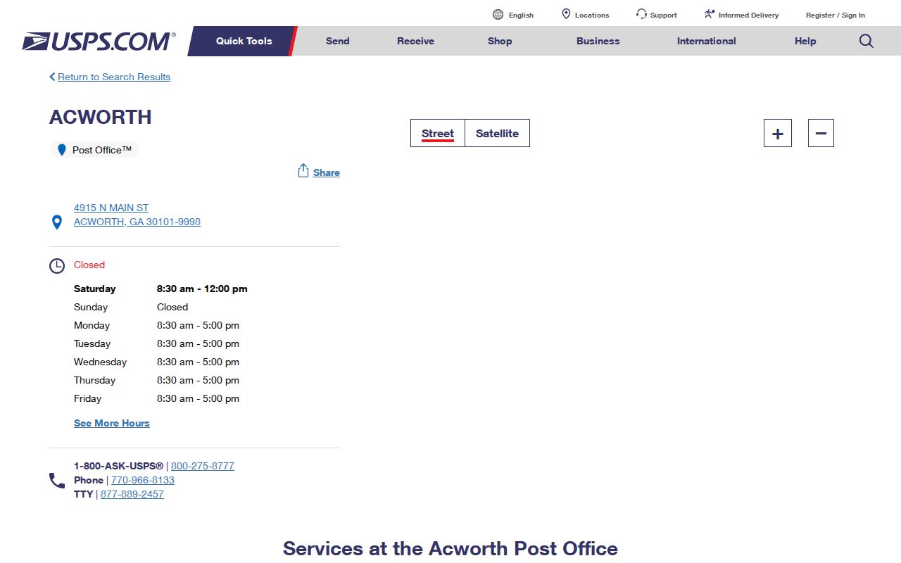 Acworth ZIP code directory listing for the Main Post Office