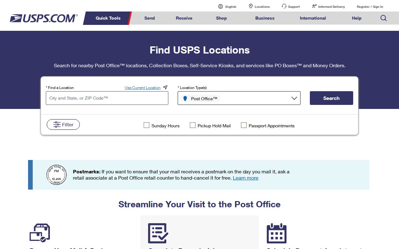 Acworth ZIP code directory view of a local USPS facility