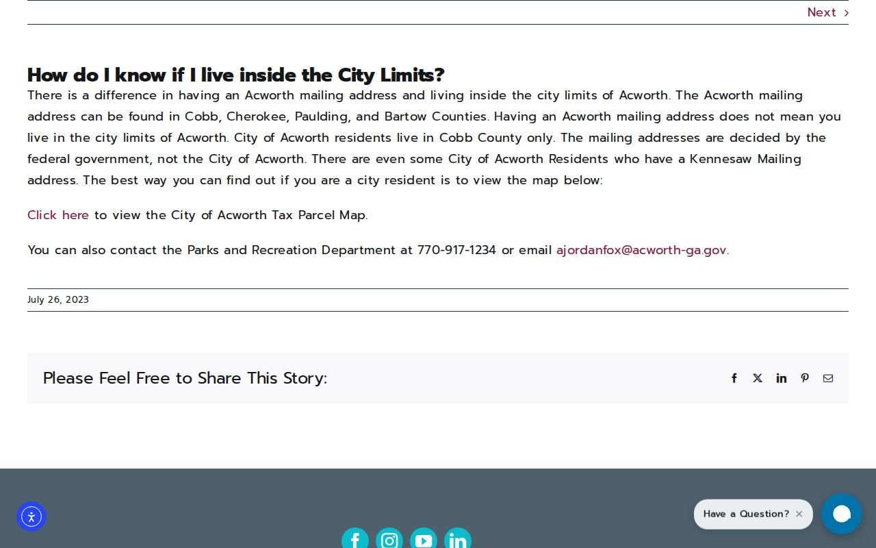 Acworth ZIP code directory source explaining city-limit and mailing mismatches